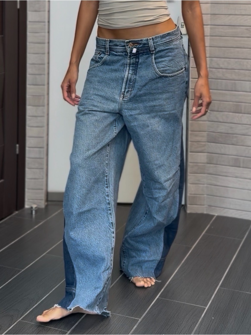 Vintage Oversized Two-Tone Denim Jeans Size 32 Y2K Style
